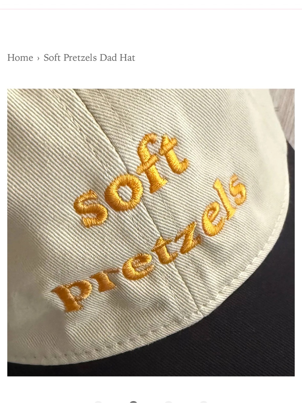 Cream and Black 'Soft Pretzels' Embroidered Dad Hat